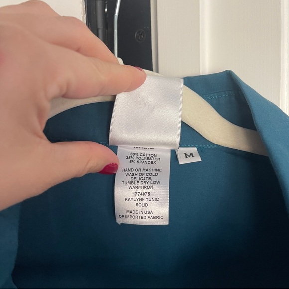 Finley Teal Button Down Long Sleeve Dart Back Blouse - Picture 3 of 4